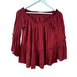 Heart & Hips Solid Red Peasant Crop Top Women Sz S